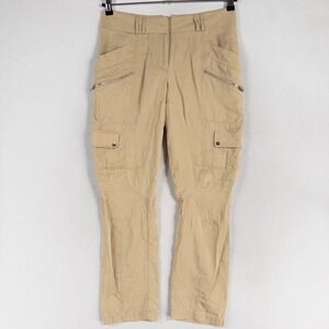 Bebe Pants Womens 4 Beige Tan Moto Ankle Lyocell Lightweight Cargo Pockets *